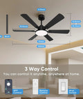 52 Inch Ceiling Fan With Lights Six Double Sided Blades Ultra Quiet Reversible DC Motor Remote And App Control