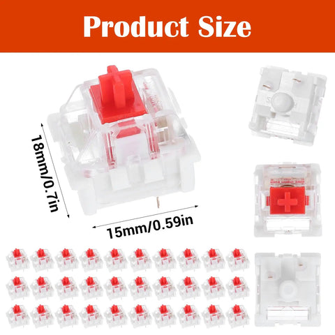 Image of 30 Pcs Red Mechanical Keyboard Switches With Clip, 3 Pin, Clicky Tactile Feel, Dustproof And Durable for LED Keyboards.