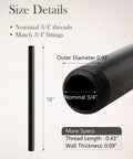Diagram showing size details of Ten Pack Three Quarters Inch By Sixteen Inch Black Malleable Iron Pipe Nipples Fittings With Threaded Both Ends