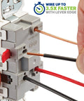 Lever Edge 15 Amp 3 Way Rocker Switch White With Fast Wire In Push In Terminals Color Coded Lever Connections Works With 12 And 14 AWG Copper Wire Easy Secure Connection For Home Electrical Wiring, close-up wiring view