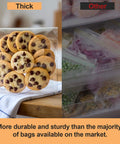 Clear Self Sealing Cellophane Bags 5x7 Inches showcasing durability by storing cookies, compared to other stored foods.
