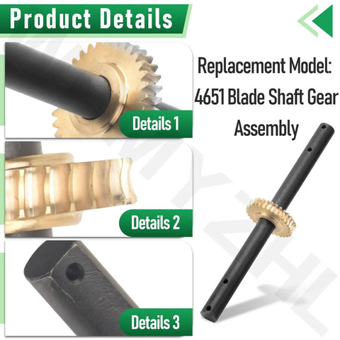 Replacement Tiller Shaft Tine Assembly Model 4651 for FG100 Tiller Cultivator, showing metal gear set and installation detail.