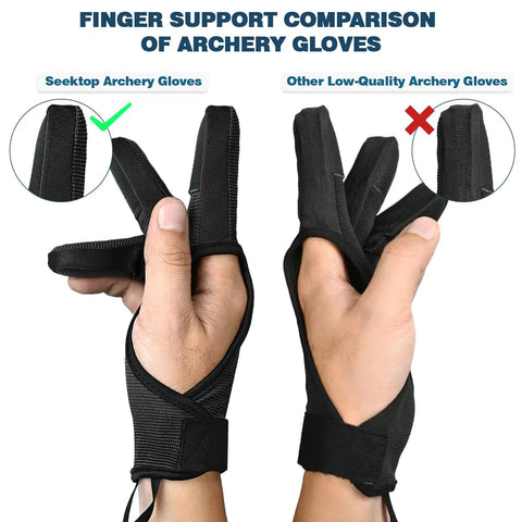 Dope Three Finger Archery Gloves Leather Shooting Protector comparison showing finger support and non-slip tips