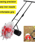 Precision Garden Seeder Hand Push Spreader Manual Planter For Rows 8 Hole Seeding Machine with visible sharp iron nozzle