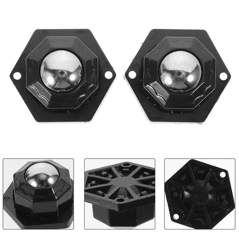 Self Adhesive Mini Casters Wheels Set for kitchen storage boxes, showing plastic and steel construction, top and bottom view