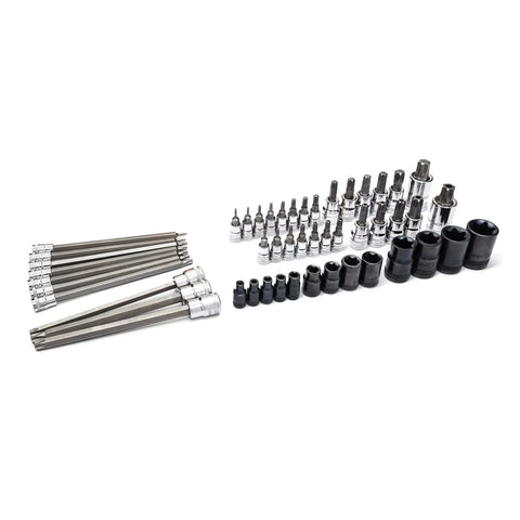 Torx Bit Socket Master Set, 49 Piece, One Quarter Inch, Three Eighths Inch, One Half Inch Drive, S2 Steel Bits, Heat Treated Bases