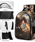 Castle Fire Wyrm Printed Unisex Backpack With Large Capacity, Durable Polyester and sturdy zipper, side pocket view