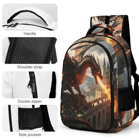 Castle Fire Wyrm Printed Unisex Backpack With Large Capacity, Durable Polyester and sturdy zipper, side pocket view