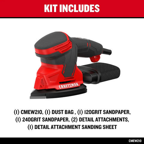 Corded Mouse Detail Sander For Woodworking With 14,000 OPM Includes Two Attachments Sandpaper Sheets And Dust Bag Ergonomic Rubber Grip