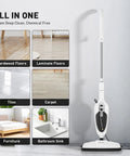 Heavy Hitting 10 In 1 Steam Mop With Detachable Handheld Unit on display for cleaning hardwood, laminate, tile, carpet, and surfaces.