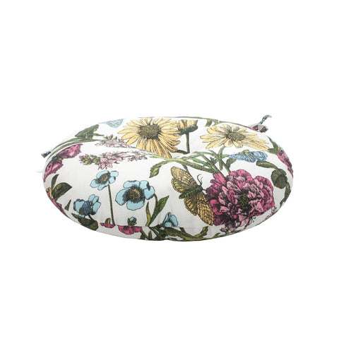 Round Tufted Chair Cushions Set Of 2 15x15x4 Inches Water Resistant With Ties For Bar Stools Patio Garden Outdoor Kitchen Butterfly Flower