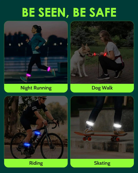 People using Rechargeable LED Armband Set For Night Safety, 2 Pack High Visibility Slap Wristbands With 5 Color Options And 3 Modes