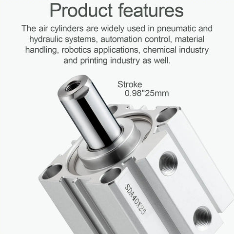 Pneumatic Air Cylinder 40mm Bore 25mm Stroke Double Acting SDA 40 X 25 Aluminum Alloy Body Port 1 8PT Industrial Actuator
