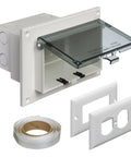 Low Profile In Box Electrical Box With Weatherproof Cover For Flat Surface Retrofit On Plywood Or T111 1-Gang Horizontal Mount Clear Cover