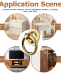 Application scenes for 4 Pack Gold Vintage Ring Drawer Pulls With Screws on bedside table, dressing table, TV stand, door.