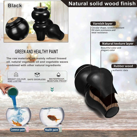 Image of natural solid wood 6 Inch Black Wood Furniture Legs Set Of 4 For Sofas, Chairs, Coffee Tables And Beds with protective layers.