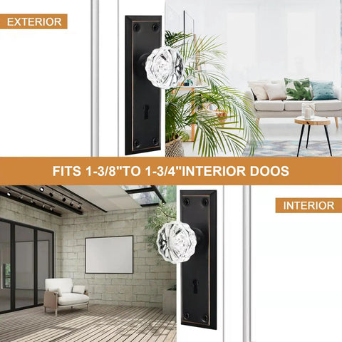 Dope Three Pack Mortise Lock Set For Interior Doors With Crystal Glass Knobs And Skeleton Key Oil Rubbed Bronze Finish shown on doors