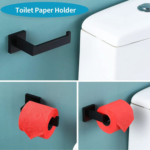 Matte Black 4 Piece Bathroom Hardware Set Stainless Steel Wall Mount Includes 23.6 Inch Towel Bar Toilet Paper Holder Towel Ring And Coat Hook SUS304 Quality