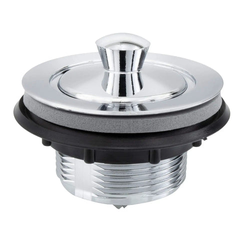 Keep Your Mobile Home From Sniffing Sour With This Rock Solid Rv P Trap And Bathtub Drain Kit Designed For Straight Up Gray Water Routing And Keeping Nasty Sludge Out: chrome drain plug with black rubber base.