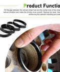 Heavy Duty 4 Pack Hub Centric Rings 73.1mm Outer 60.1mm Inner Bore Slick Black Plastic Adapters in use on a vehicle axle hub.