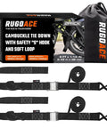 2 Pack 1.5 Inch By 8 Ft Beefy 3000 Lb Motorcycle Tie Down Straps Heavy Duty Cam Buckle With S Hooks Soft Loops in packaging
