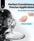 9 In 1 HEMA Free TPO Free Nail Glue Gel For Acrylic Tips And Clear Press On Nails Ultra Strong UV Nail Glue For Extensions DIY Long Lasting Nail Gel Kit pouring from bottle, close-up.