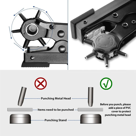 Heavy Duty Rotary Leather Hole Punch Kit With Six Size Options For Belts Dog Collars Watch Bands And More A Heckin Handy Desktop Tool diagram