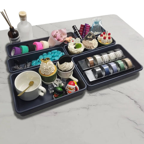Tool Box Organizer With Tray Dividers For Silverware And Hardware Storage In Drawers, assorted small items organized in trays