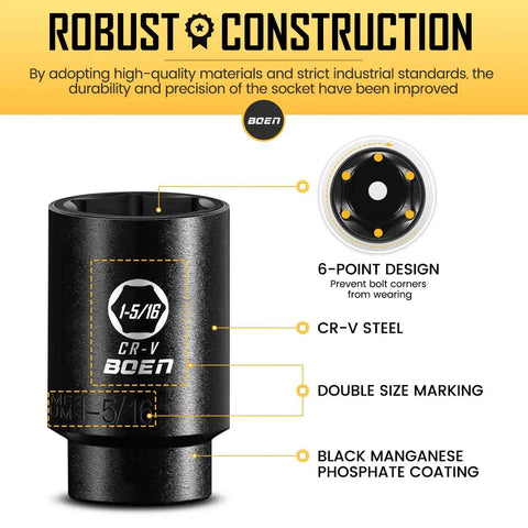 1/2 Inch Drive SAE Impact Socket Set 3/8 to 1-1/2 Inch 6-Point Deep Sockets With Portable Case Rugged CR-V Steel 24-Piece Kit