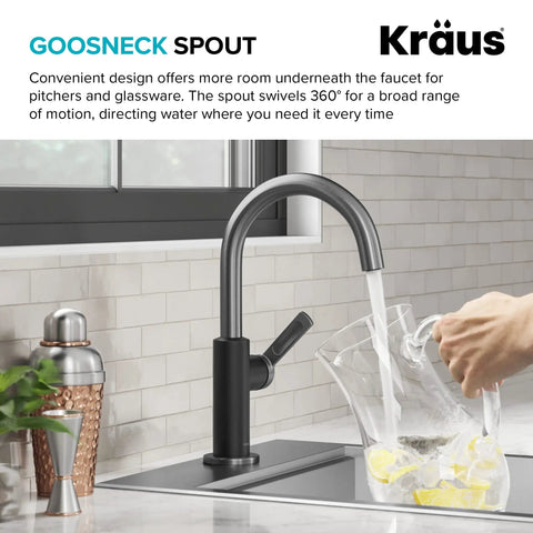 Oletto Single Handle Kitchen Bar Faucet In Matte Black And Spot Free Black Stainless Steel Finish For Kitchen Sinks