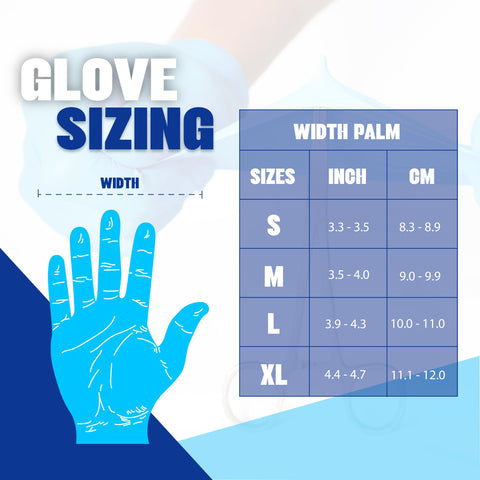 Glove sizing chart for Heavy Duty Synthetic Vinyl Exam Gloves Thick Nitrile Blend Disposable Medical Grade Large 1000 Count.
