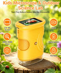 Kid-Friendly Handheld Microscope With 2.0 Inch IPS Screen, 1000X Magnification, Rechargeable Portable STEM Lab Toy for Boys and Girls Ages 4-12, Outdoor Science Gift, Educational Pocket Microscope, Orange on tree stump