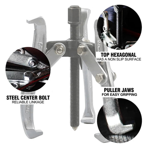 Close-up of 3 Jaw Gear Puller Tool Kit Built Tough, Heavy Duty Bearing And Pulley Puller Set With Reversible Jaws for detail view