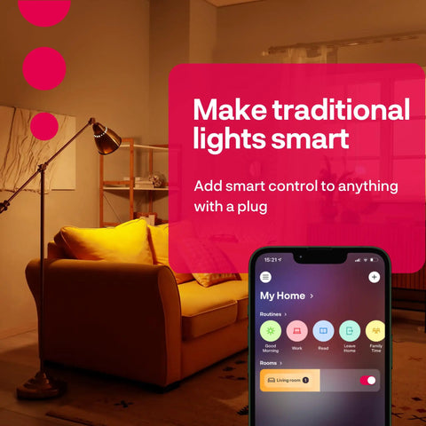 Zigbee Smart Plugs 2-Pack For Home Automation That Plays Nice With Philips Hue Alexa And SmartThings shown with smart home app