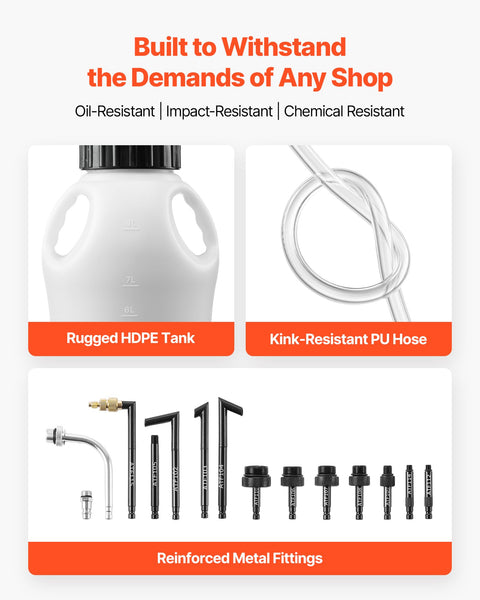 Pneumatic Transmission Fluid Pump 8 L Oil Fluid Extractor And ATF Refill Dispenser With 15 Adapters, HDPE Tank For Cars Boats
