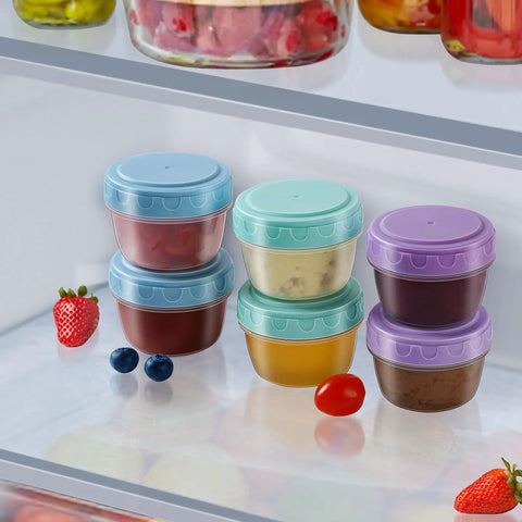 Leakproof Salad Dressing Containers To Go With Lids 6 Pack 2.7 Oz Small Sauce Jars For Lunch Box in refrigerator