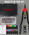 Rivet Nut Tool Kit 16 Inch With Toolless Head Change Includes 12 Metric And SAE Mandrels And 176 Piece Rivet Nut Assortment