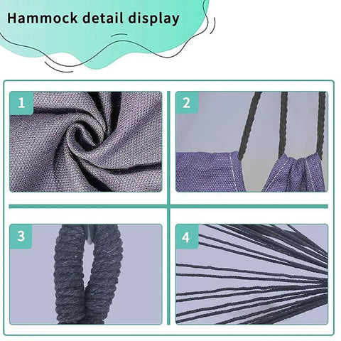 Hammock Chair Stand With Hanging Swing Chair Included For Indoor Outdoor Use Weather Resistant Space Saving Design Lets You Lounge Up To 450 Lbs Durable Iron Frame Grey Cotton Weave Wrap Patented details close-up