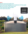 Ultrasonic Liquid Level Sensor with Temperature Display on outdoor water tank showing real-time data on digital screen indoors.