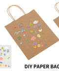 90 Pack Kraft Paper Bags With Handles Bulk Assorted Sizes For Favors Party decorated with DIY drawings against a white background.
