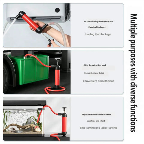 Hand Plunger Manual Fluid Transfer Pump, Compact Liquid Extractor Tool For Travel Ready Drainage, Utility Draining And Outlet Friendly Design, Efficient Pressure Suction System For Home Maintenance Jobs Around The House in use for water extraction from air conditioning.