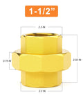 Brass Union Pipe Fitting 1-1/2 Inch Female Connector For Plumbing, Heavy Duty Brass, Corrosion Resistant, Durable Threaded Union