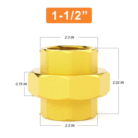 Brass Union Pipe Fitting 1-1/2 Inch Female Connector For Plumbing, Heavy Duty Brass, Corrosion Resistant, Durable Threaded Union