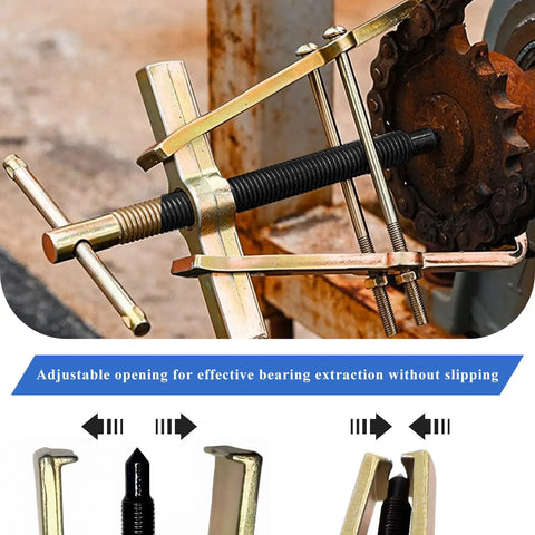 4 Inch Two Jaw Gear Puller for Flywheels Bearings and Pulleys, heavy duty adjustable carbon steel puller with central screw in use