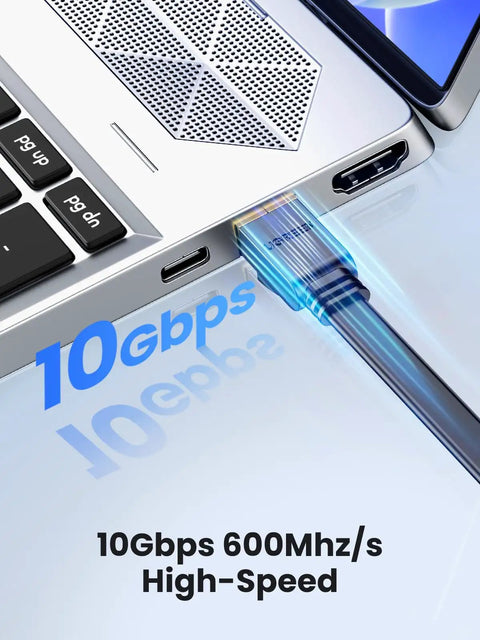 Cat7 Ethernet Cable 6Ft Ultra Fast 10Gbps Network Line With 600MHz Bandwidth connected to laptop