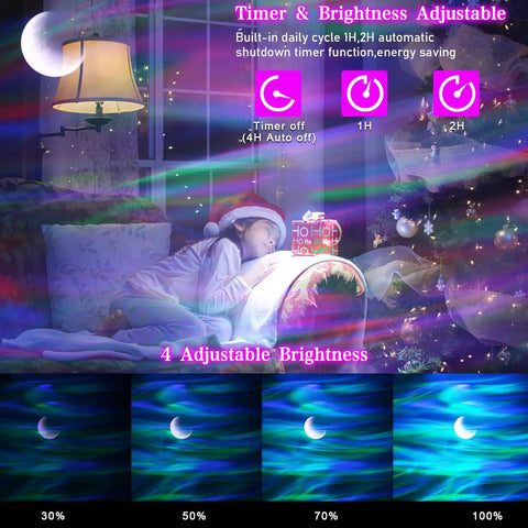 Aurora Projector Night Light With Bluetooth Speaker For Bedroom Vibes and galaxy ceiling light projection with brightness levels.