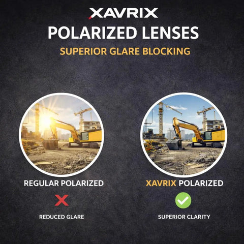 Kickin Up Dust With These Slick Z87 Rated Safety Sunglasses Featuring Polarized Anti Glare Lenses UV400 Protection side by side comparison of glare blocking effectiveness.