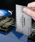 Guitar String Action Gauge And Height Ruler Setup Kit For Precise String Height, Saddle Slot, Nut And Pole Piece Measurements, Stainless Steel String Gauge Tool For Guitar, Bass, Mandolin, Banjo on electric guitar