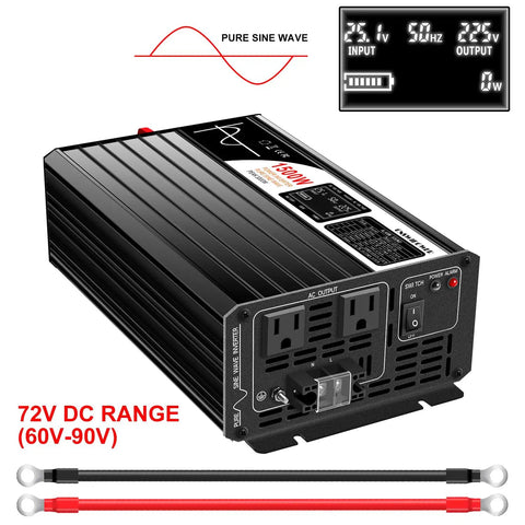 Heavy Duty 1500W Power Inverter 72V To 120V Pure Sine Wave For Golf Cart And EV Systems 3000W Surge Converter with DC input display.
