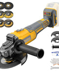 Rugged Brushless Cordless Angle Grinder 4 1/2 Inch With Variable Speed Dial Compatible With 20V Batteries, cutting discs and accessories.